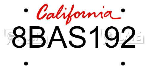 8BAS192 California License Plate
