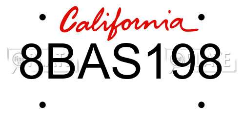 8BAS198 California License Plate