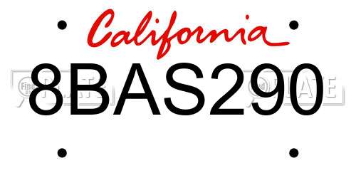8BAS290 California License Plate