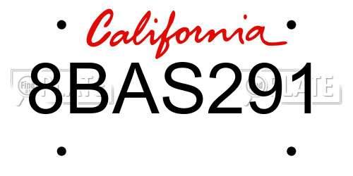 8BAS291 California License Plate