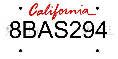 8BAS294 California License Plate
