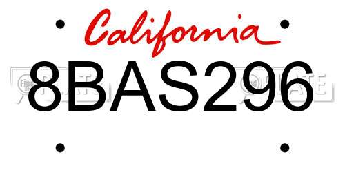 8BAS296 California License Plate