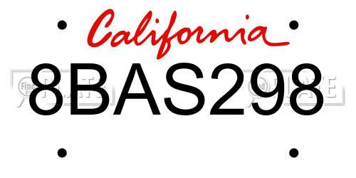 8BAS298 California License Plate