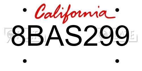 8BAS299 California License Plate