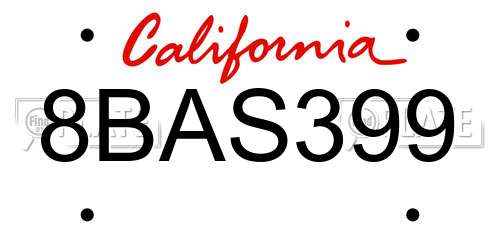 8BAS399 California License Plate