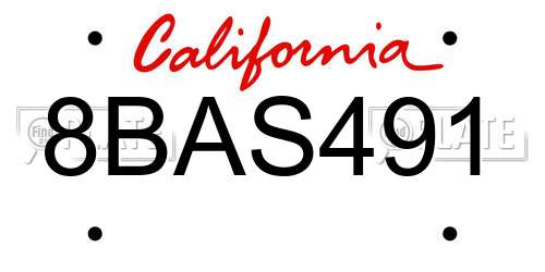 8BAS491 California License Plate