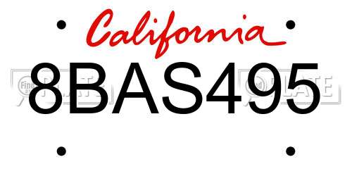 8BAS495 California License Plate