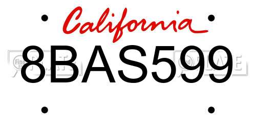 8BAS599 California License Plate