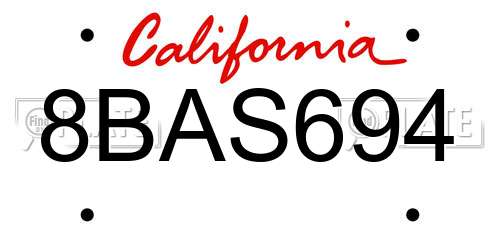 8BAS694 California License Plate