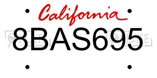 8BAS695 California License Plate