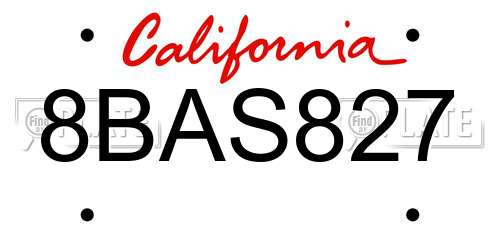 8BAS827 California License Plate