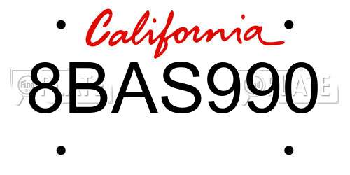8BAS990 California License Plate