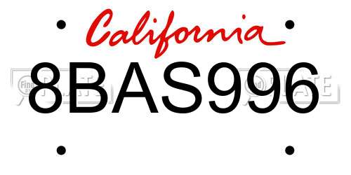 8BAS996 California License Plate