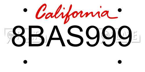 8BAS999 California License Plate