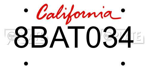 8BAT034 California License Plate