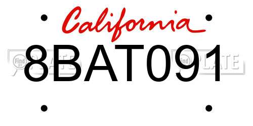 8BAT091 California License Plate