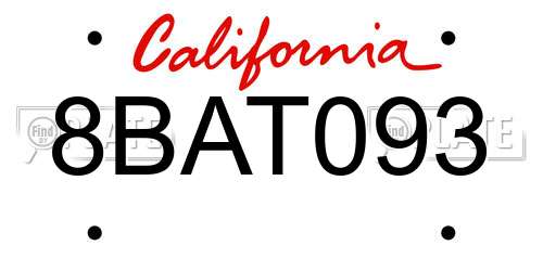 8BAT093 California License Plate
