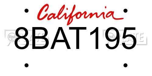8BAT195 California License Plate