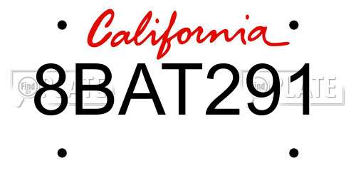 8BAT291 California License Plate