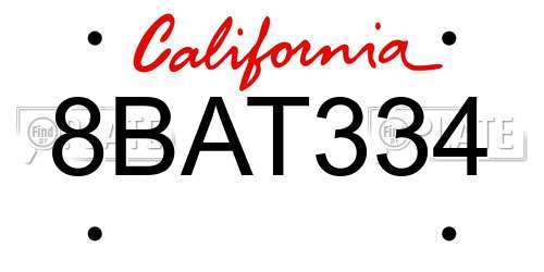 8BAT334 California License Plate