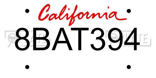 8BAT394 California License Plate