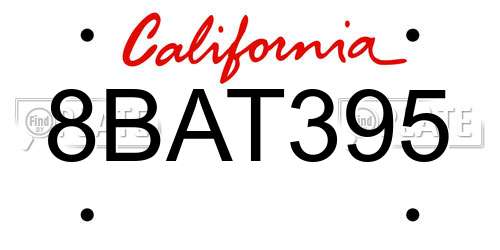 8BAT395 California License Plate