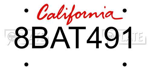8BAT491 California License Plate