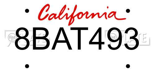 8BAT493 California License Plate