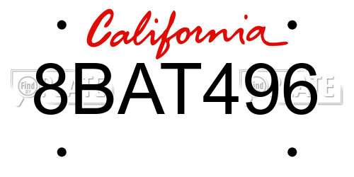 8BAT496 California License Plate