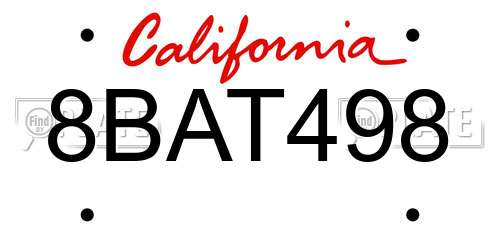 8BAT498 California License Plate