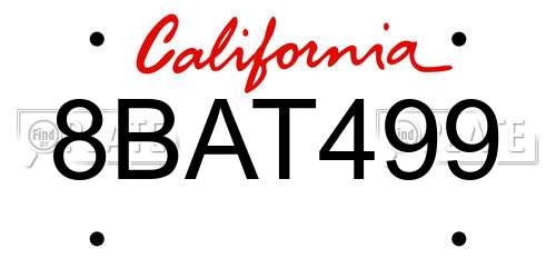 8BAT499 California License Plate