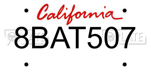8BAT507 California License Plate