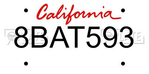 8BAT593 California License Plate