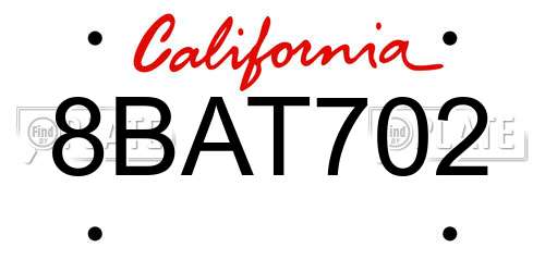 8BAT702 California License Plate