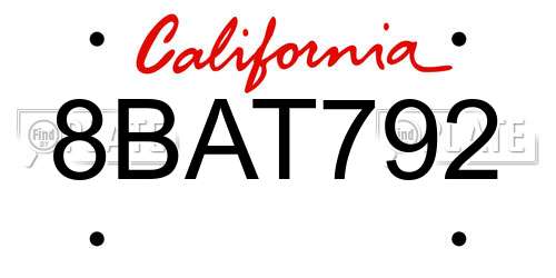 8BAT792 California License Plate