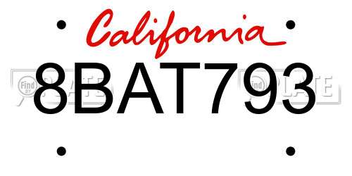 8BAT793 California License Plate