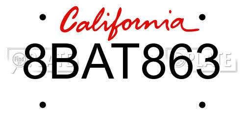 8BAT863 California License Plate