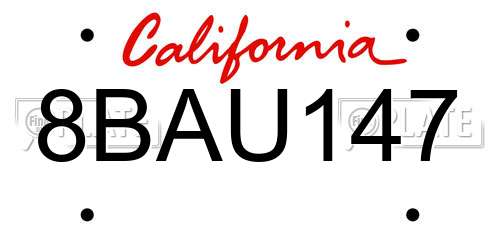 8BAU147 California License Plate