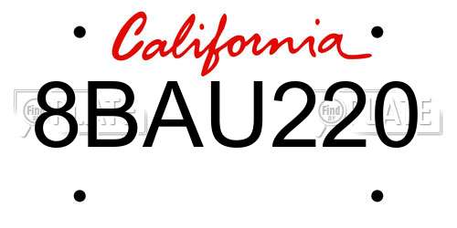 8BAU220 California License Plate