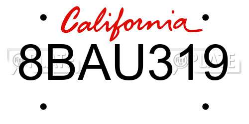 8BAU319 California License Plate