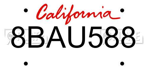 8BAU588 California License Plate