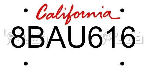 8BAU616 California License Plate