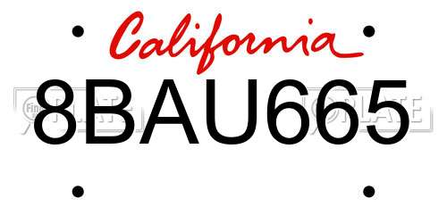 8BAU665 California License Plate