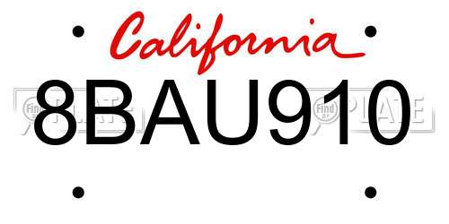 8BAU910 California License Plate