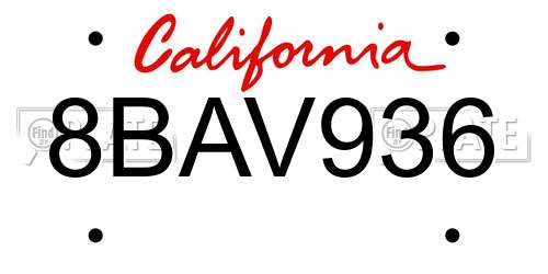 8BAV936 California License Plate