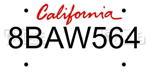 8BAW564 California License Plate