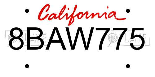 8BAW775 California License Plate