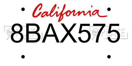 8BAX575 California License Plate