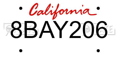 8BAY206 California License Plate