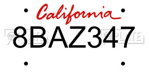 8BAZ347 California License Plate